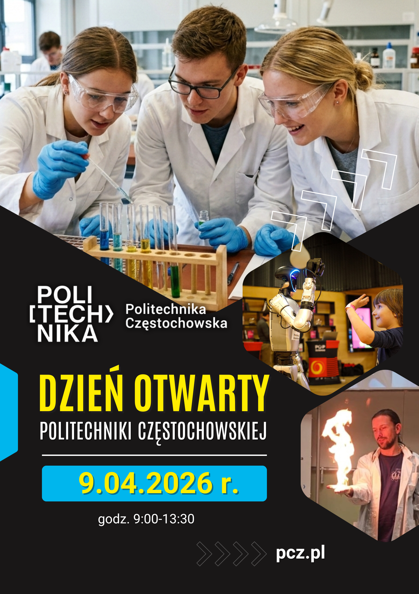 grafika ozdobnikowa, tekst: Dzień otwarty, PCz, pcz.pl, 9.04.2026 r. godz. 9:00-13:30.png