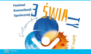 grafika ozdobnikowa, tekst:Festiwal Komunikacji Społecznej „Trzy Światy”
