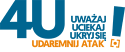 grafika ozdobnikowa, tekst: 4U, uważaj, uciekaj, ukryj się, udaremnij atak.