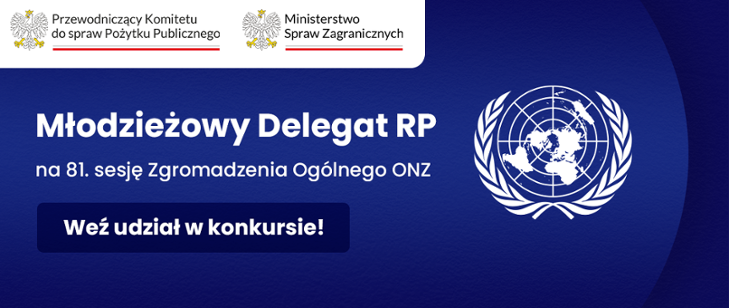 grafika ozdobnikowa, tekst: Młodzieżowy Delegat RP na 81. sesję Zgromadzenia Ogólnego Narodów Zjednoczonych