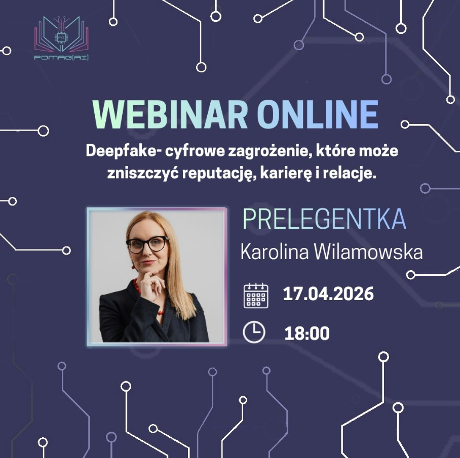 grafika ozdobnikowa, tekst: webinar online 17 kwietnia 2026 (piątek), godz. 18:00, Prelegentka Karolina Wilamowska,