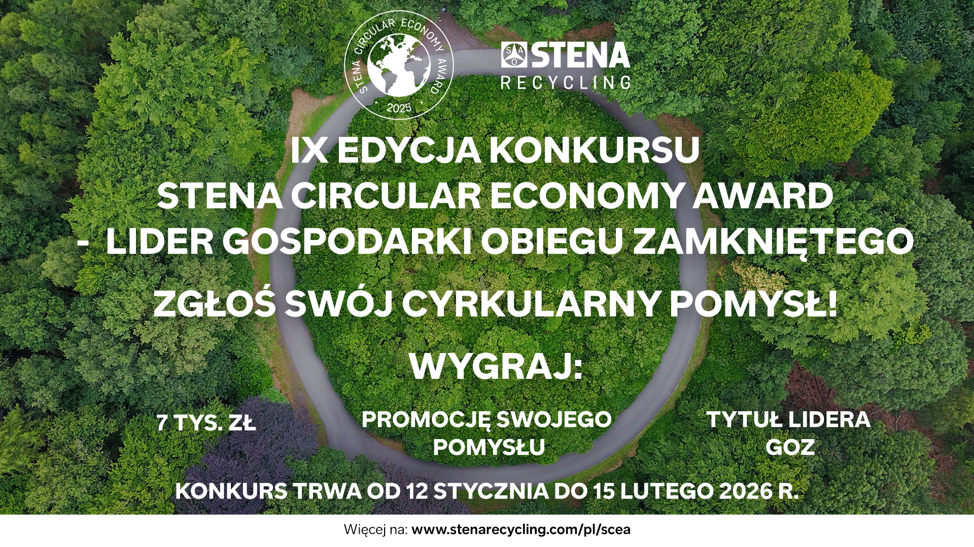 grafika ozdobnikowa, tekst: IX edycja Stena Circular Economy Award - Lider Gospodarki Obiegu Zamkniętego