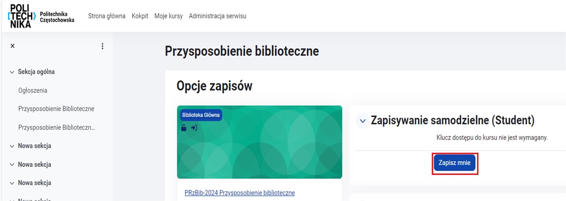 zrzut ekranu zapis do kursu krok 2
