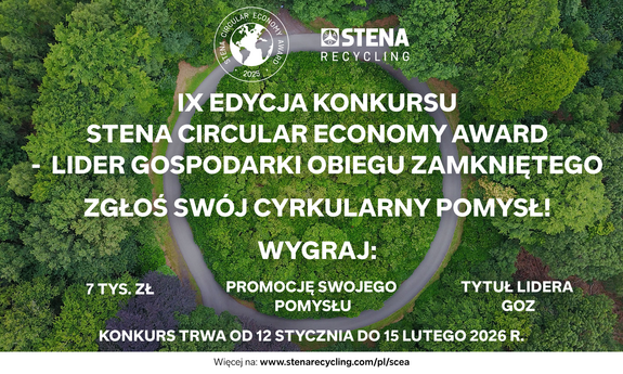 grafika ozdobnikowa, tekst: IX edycja Stena Circular Economy Award - Lider Gospodarki Obiegu Zamkniętego