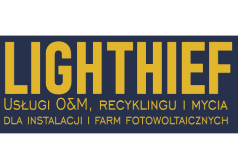 logo, tekst: Lightief, usługi O&M, recyklingu i mycia dla instalacji i farm fotowoltaicznych