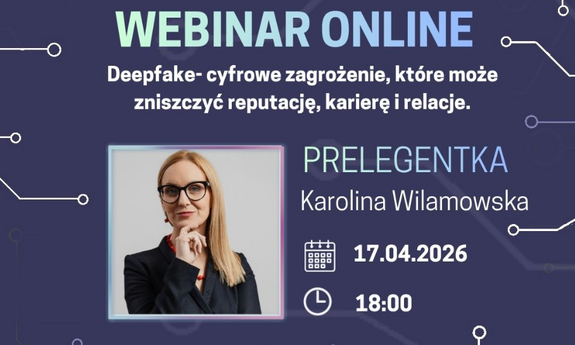 grafika ozdobnikowa, tekst: webinar online 17 kwietnia 2026 (piątek), godz. 18:00, Prelegentka Karolina Wilamowska,