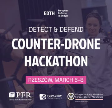 grafika ozdobnikowa, tekst: Hackathon Detect & Defend – Rzeszów | 6–8 marca