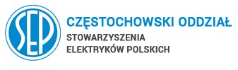 Logo, tekst: SEP Częstochowski oddział Stowarzyszenia Elektryków Polskich